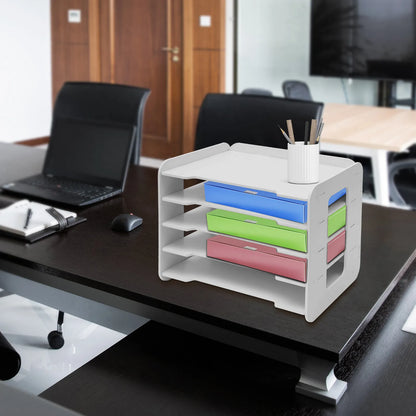 5-Tier Desk File Organizer, A4 Paper Document Holder, Multifunctional Desktop Storage Rack for Home Office School Supplies