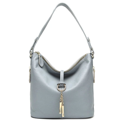 Zency Genuine Leather Women’s Hobo Bag – Elegant Medium Shoulder Handbag with Ring Detail