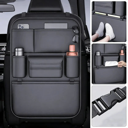 6-Pocket Car Backseat Organizer – Waterproof Seat Storage Bag with Cup & Tissue Holder