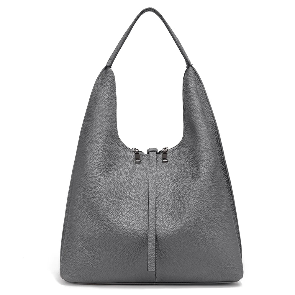Zency Genuine Leather Hobo Bag – Large Capacity Cowhide Shoulder Tote for Women