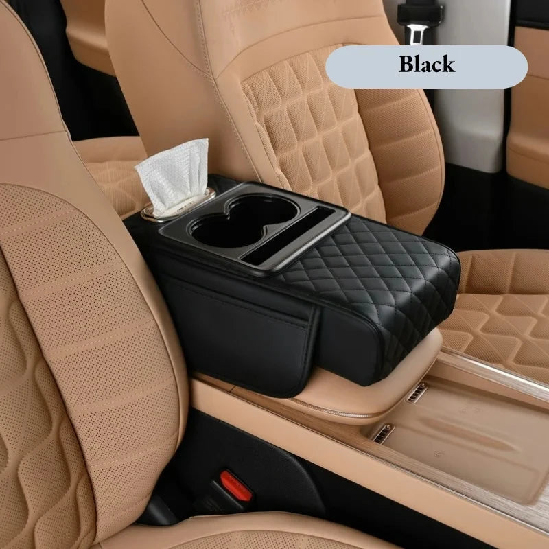 Car Armrest Cushion with 2 Cup Holders – Center Console Heightening Pad (All Seasons)