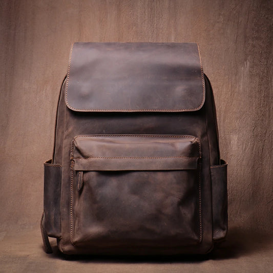 LUOKIR Genuine Leather Vintage Laptop Backpack