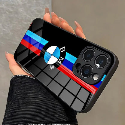 Luxury BMW Style Glass Phone Case for iPhone