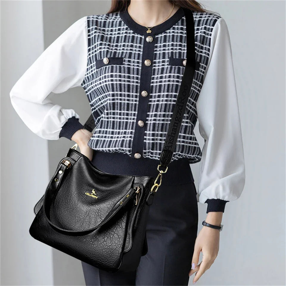 Genuine Soft Leather Women’s Handbag – Large Capacity Top Handle Shoulder & Crossbody Bag
