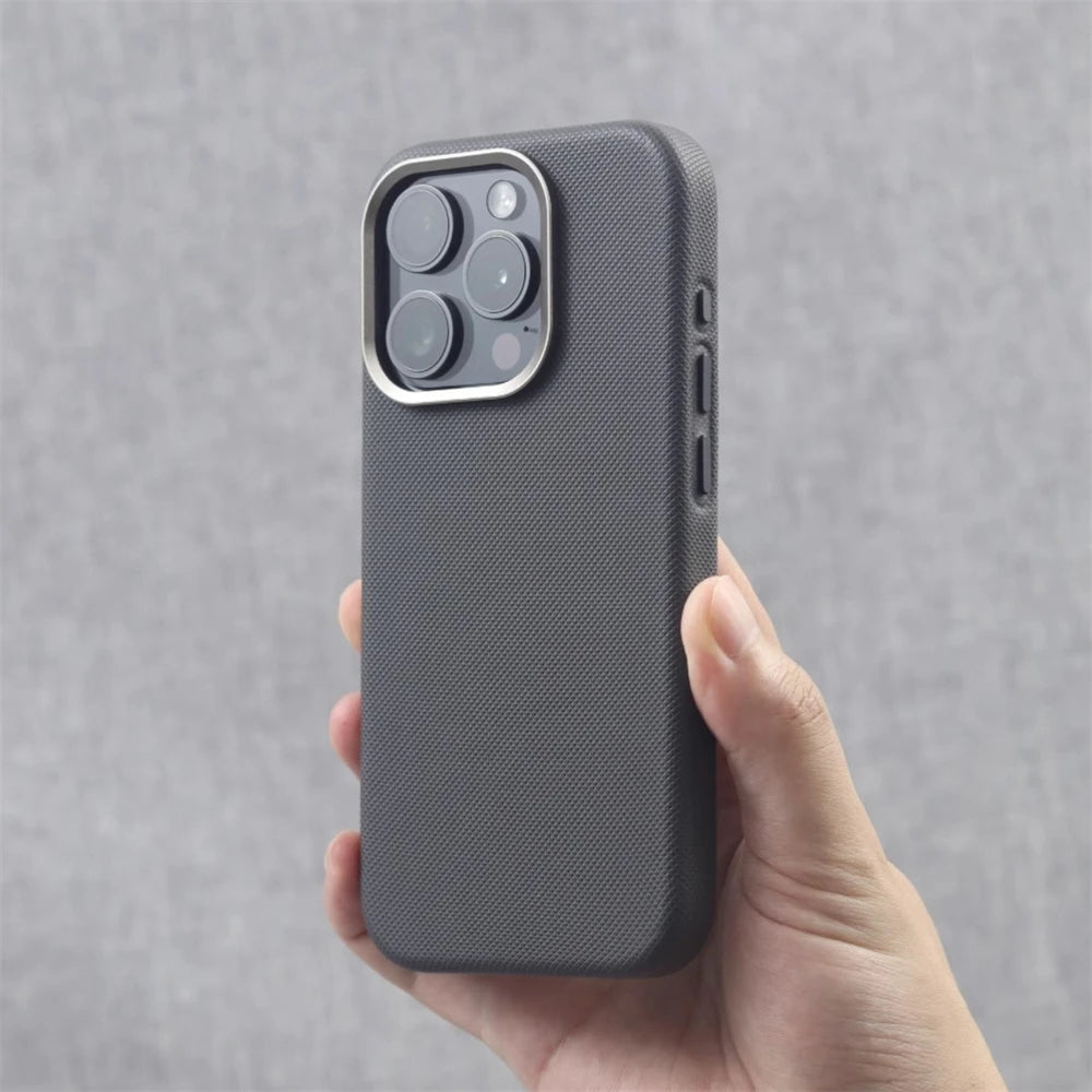 Luxury Alloy Lens Frame Leather Magnetic Case – MagSafe Compatible for iPhone 17/16/15/14/13 Pro Max