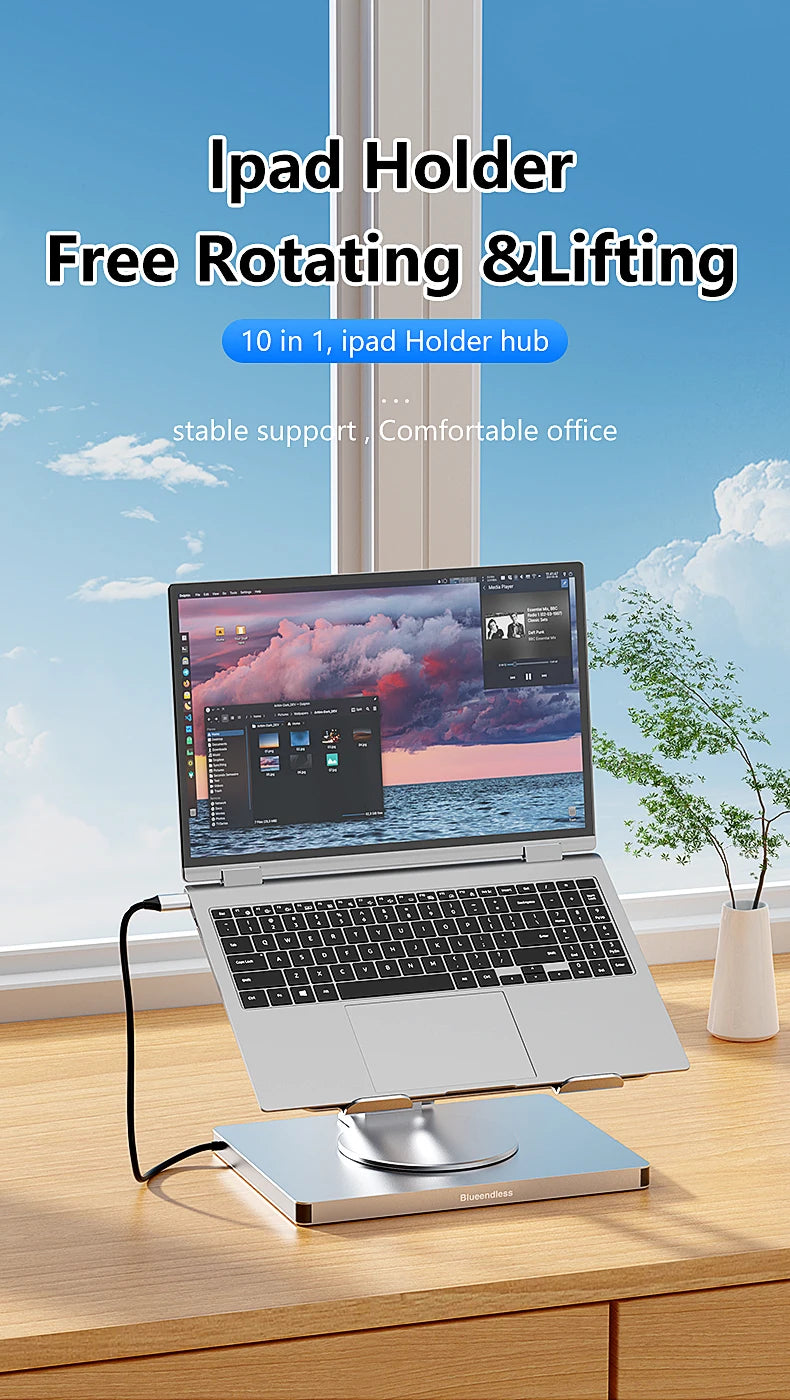 Blueendless 10-in-1 USB-C Hub & iPad Holder – 4K 60Hz Docking Station with 100W PD Charging