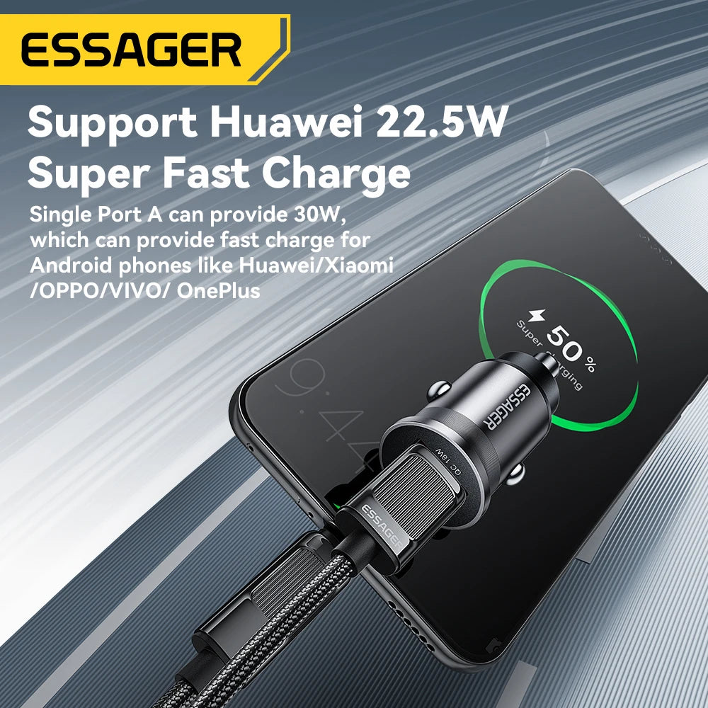 Essager 45W Car Charger Fast Charging Dual Port  PD QC3.0 Type-C Quick Charger for iPhone 16 15 14 Samsung Xiaomi Huawei Oppo