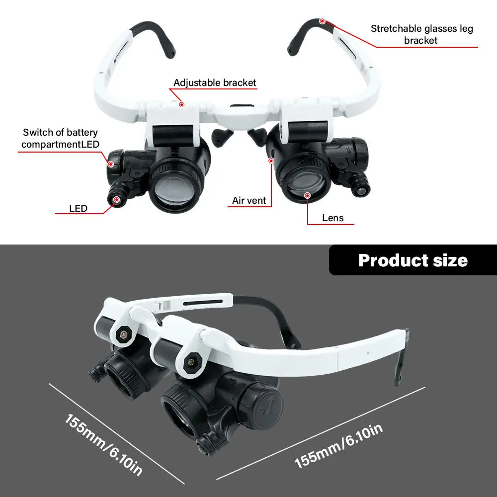 Head Mounted Magnifying Glass with LED – 8X/15X/23X Precision Repair Tool