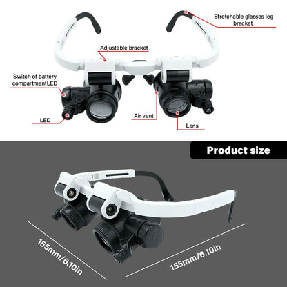 Head Mounted Magnifying Glass with LED – 8X/15X/23X Precision Repair Tool