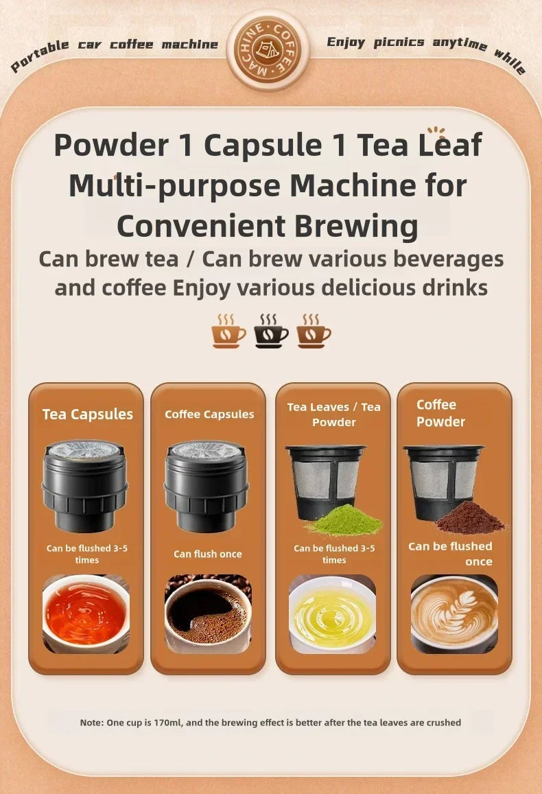 TINSOL Portable Coffee Maker Electric Capsule Grind Coffee Brewer is suitable for ground coffee and KCUP Capsule coffee capsules