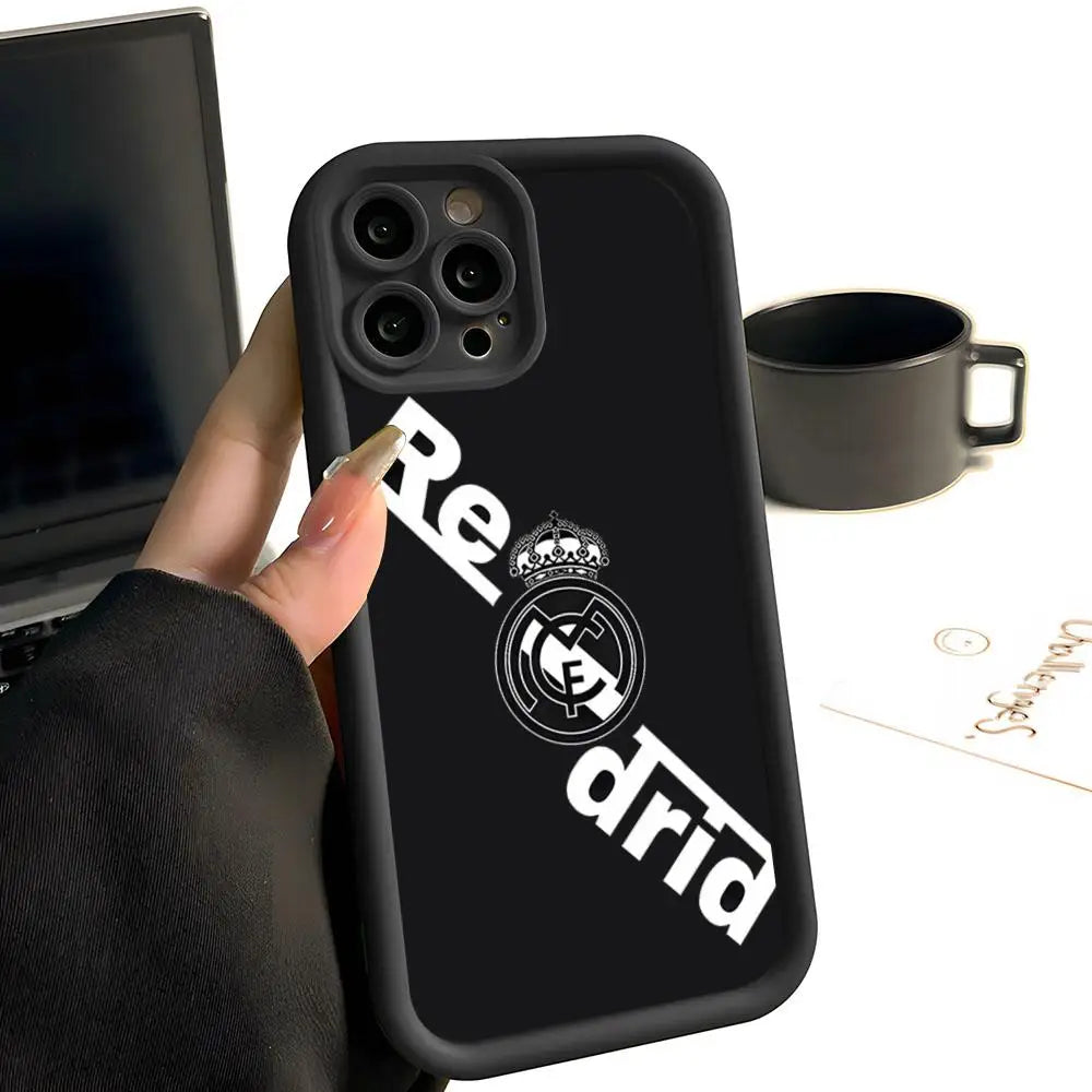R-Real M-MadridE-S Phone Case Simple Solid Color Frosted Silicone For IPhone 17 16 13 12 15 14 Promax Plus All Inclusive Drop P
