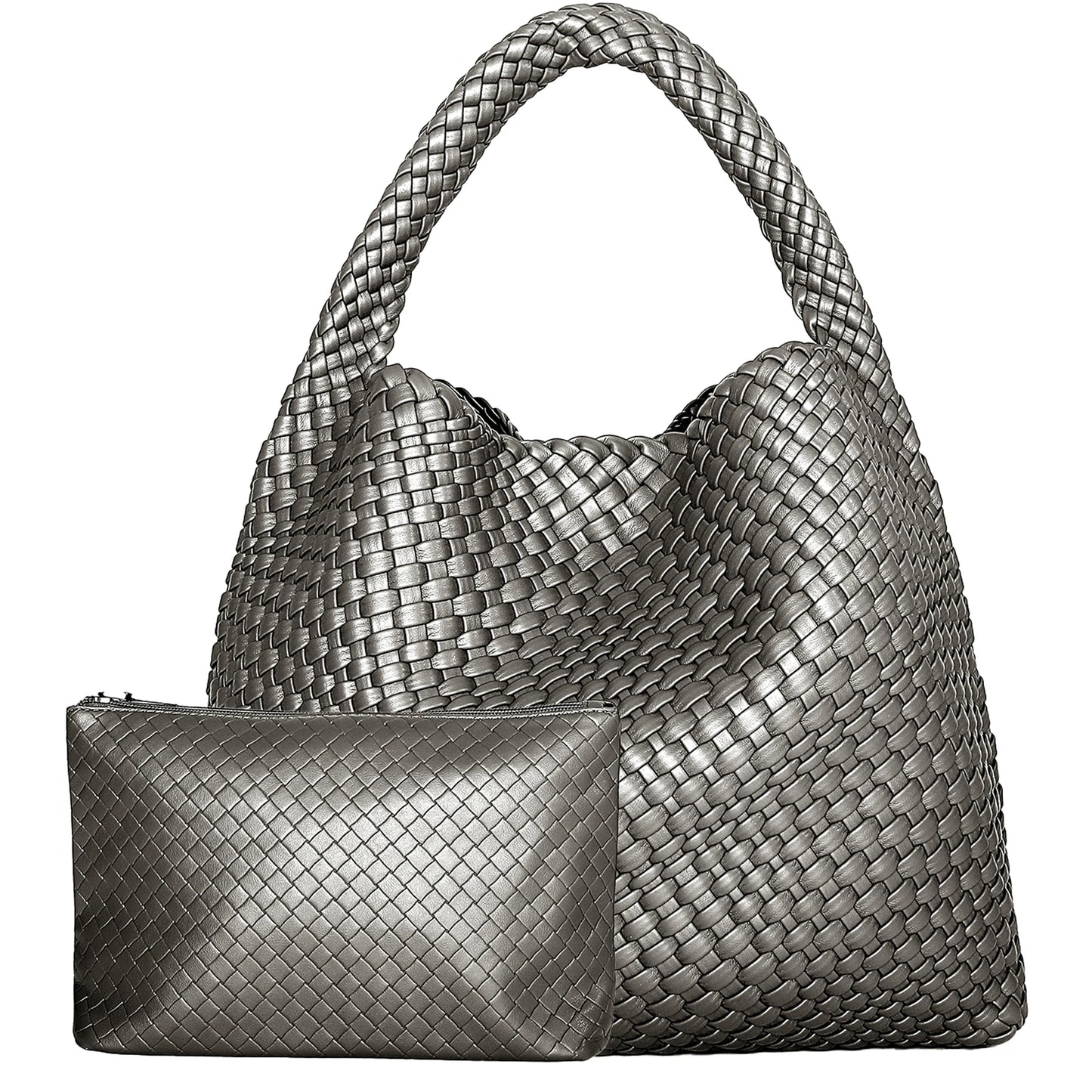 Woven Tote Bag for Women – Large Soft Leather Shoulder Bag with Purse