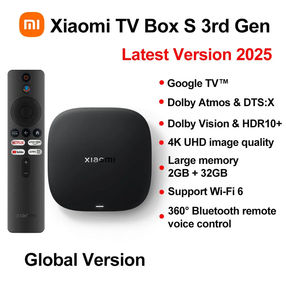 New Xiaomi TV Box S 3rd Gen,Google TV 4K UHD Media Player,Dolby Vision HDR10+ Smart Android TV Box, Google Assistant Set-Top Box