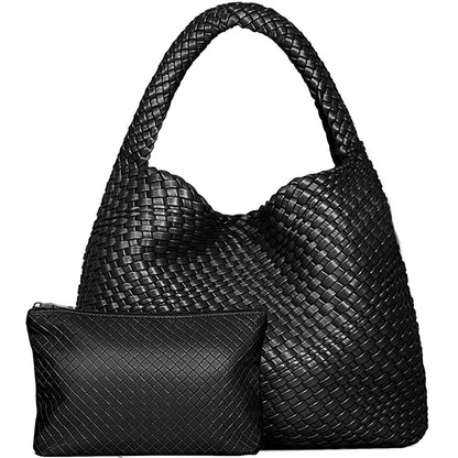 Woven Tote Bag for Women – Large Soft Leather Shoulder Bag with Purse