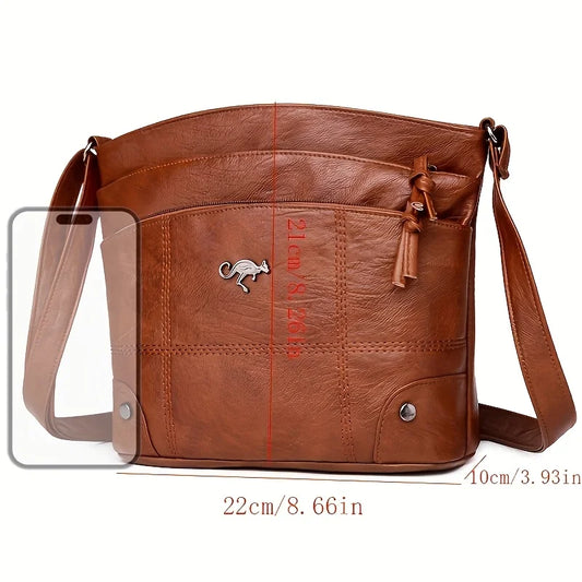 Elegant Vintage Style Women’s Shoulder Bag – Faux Leather Crossbody Purse with Multiple Pockets