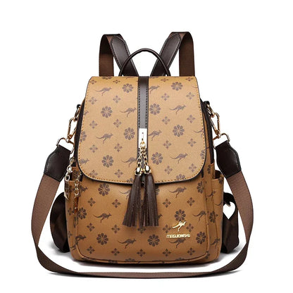 Luxury Designer Leather Women’s Backpack with Tassels – Large Capacity Fashion School Bag