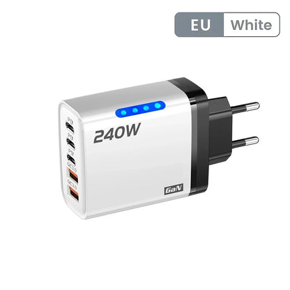 240W GaN USB-C Charger 5-in-1 – Fast Charging Power Adapter (EU/US Plug)