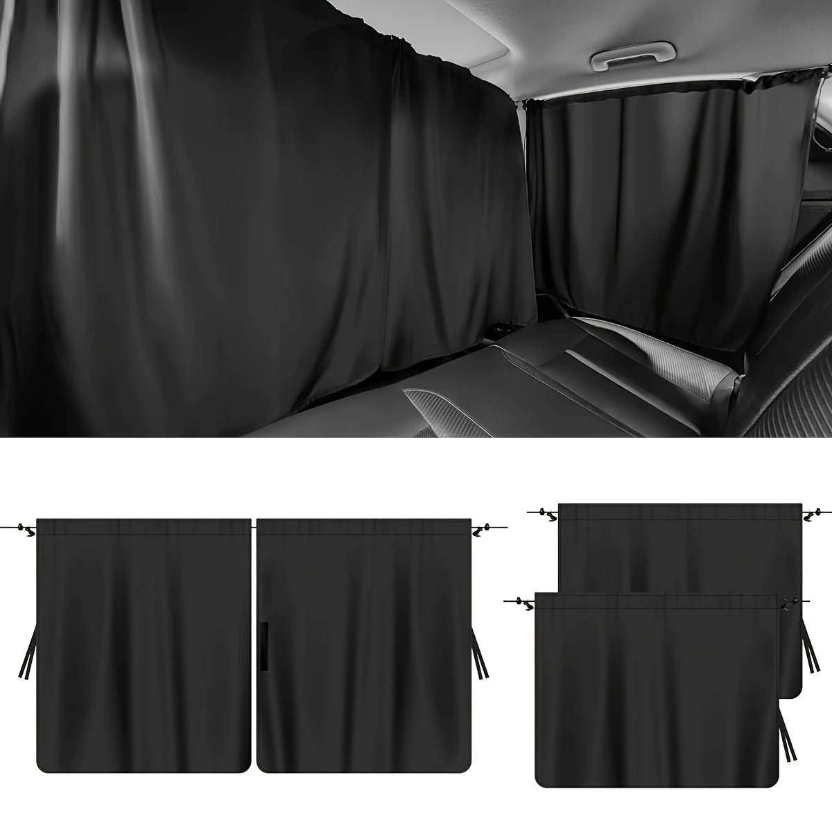 4PCS Car Privacy Curtain Set – Detachable Window Shades for Travel & Camping
