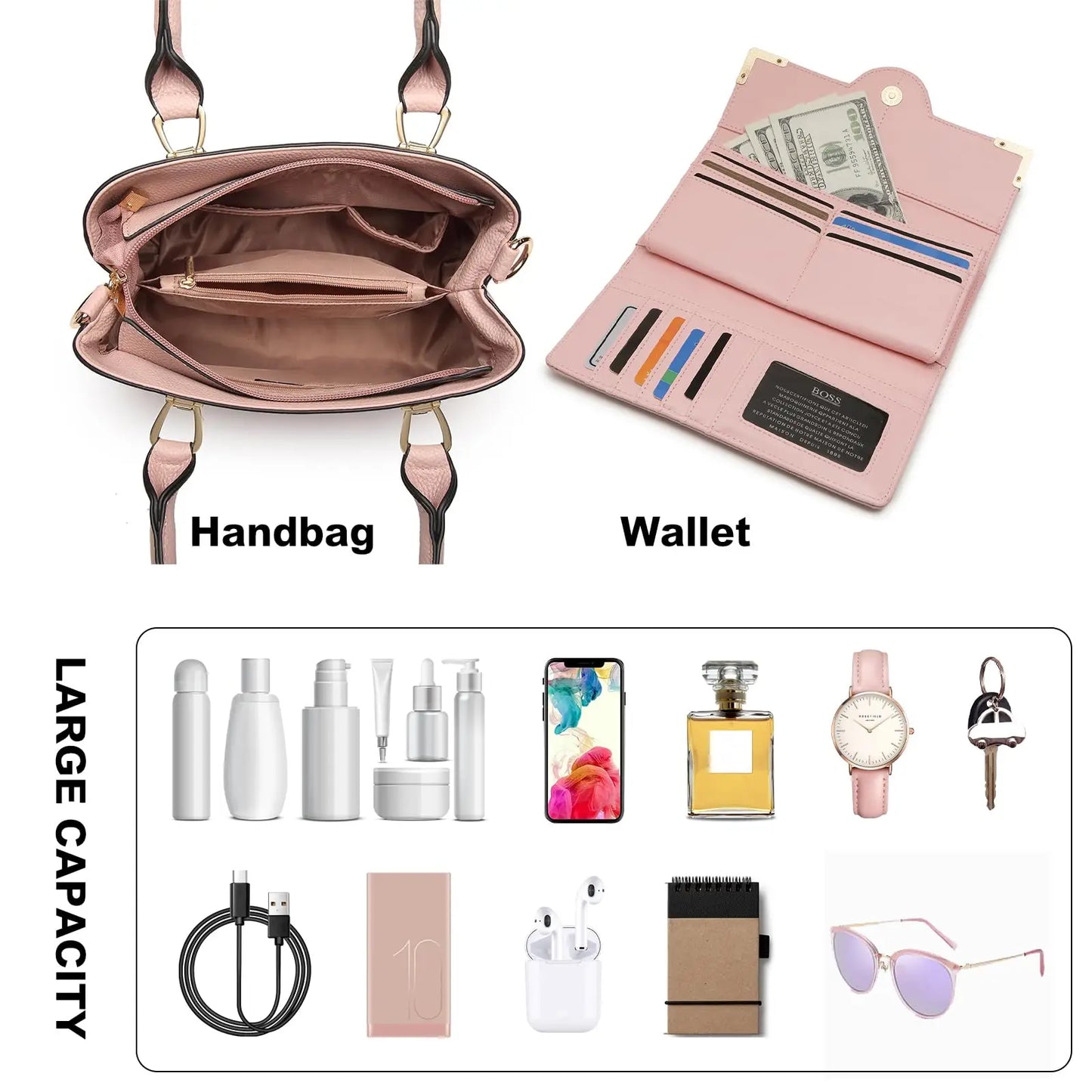 Miss Lulu WOMEN'S handbag Medium WOMEN'S Shopper Set Elegant PU leather handbag Ideal for Everyday Work