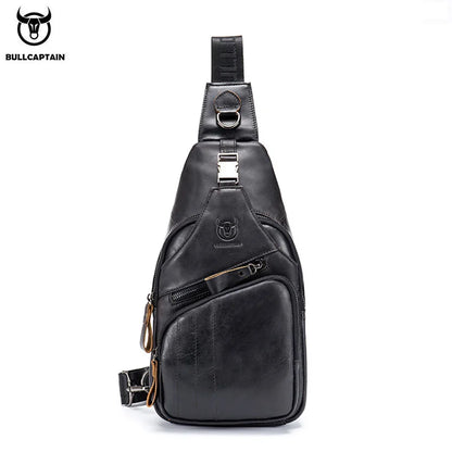 BULLCAPTAIN Genuine Leather Men’s Chest Bag – Large Capacity Casual Crossbody Sling Bag
