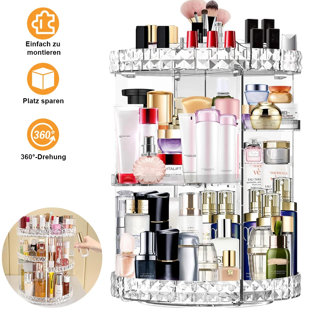 360° Rotating Makeup Organizer Clear Turntable Lazy Susan Organizer Spinning Cosmetic Storage Display Case Cosmetic Organiser