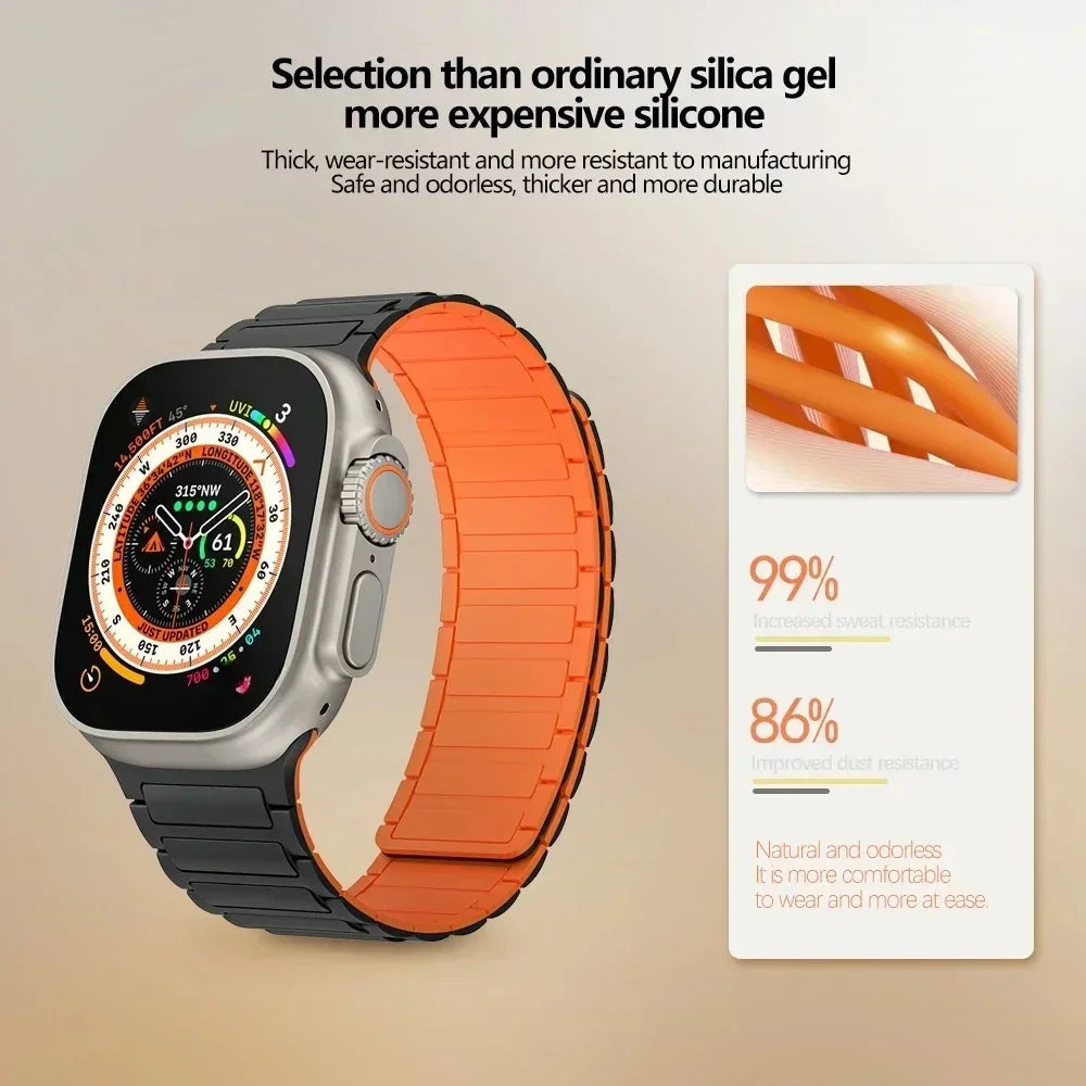 Magnetic Silicone Loop Band for Apple Watch – Adjustable Strap for Series 9/8/7/6/5/4/3/SE/Ultra