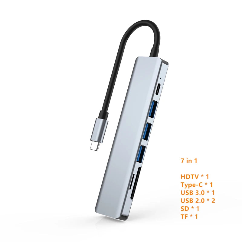 USB-C Hub Adapter – 4K HDMI, SD/TF Card Reader, USB 3.0 & Charging Dock for MacBook & Devices