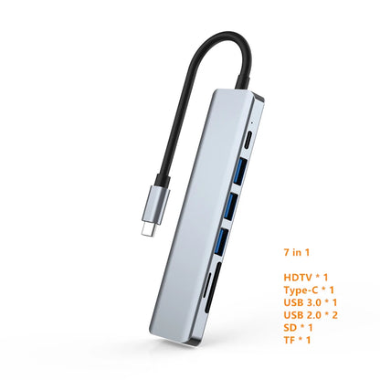 USB-C Hub Adapter – 4K HDMI, SD/TF Card Reader, USB 3.0 & Charging Dock for MacBook & Devices