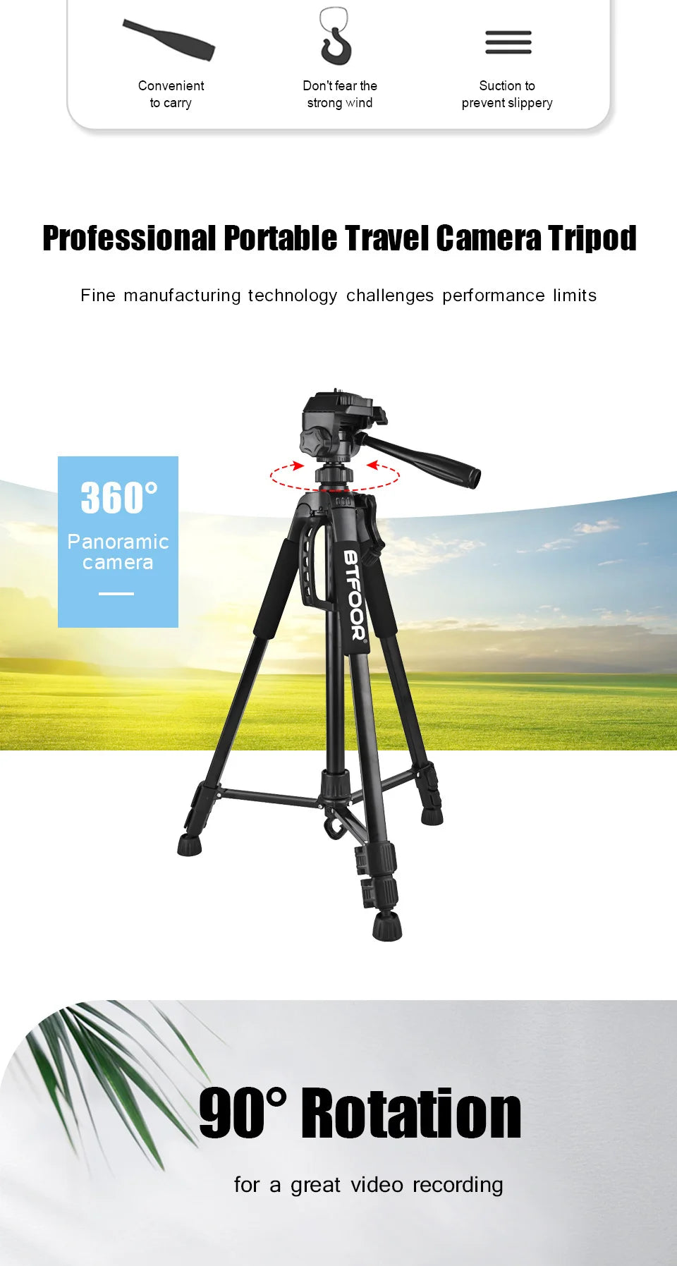 55” Aluminum Tripod Stand – 140cm Camera & Phone Tripod with Pan Head & Quick Release Plate