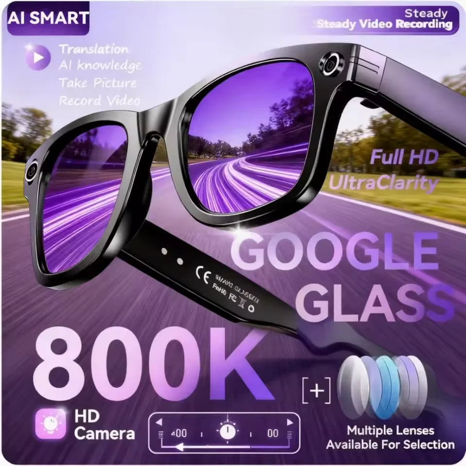 AI Smart Camera Glasses – Photo/Video Recording, Translation & Call Sunglasses (Waterproof)