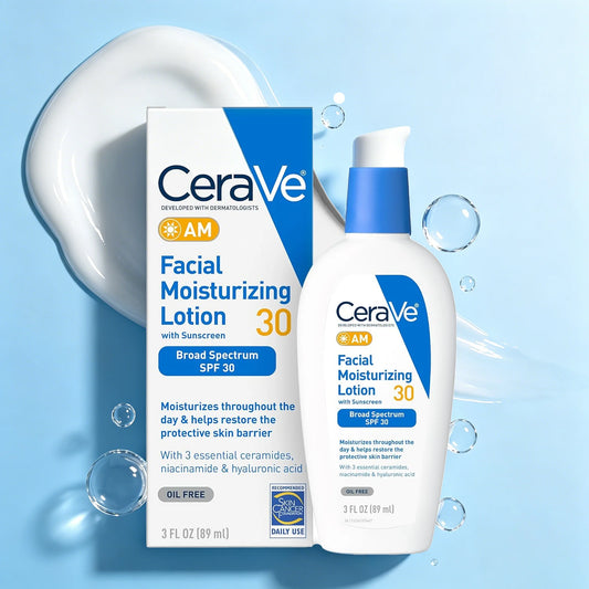 CeraVe AM Facial Moisturizing Lotion SPF 30, Oil-Free, with Hyaluronic Acid, Niacinamide & Ceramides, 3oz
