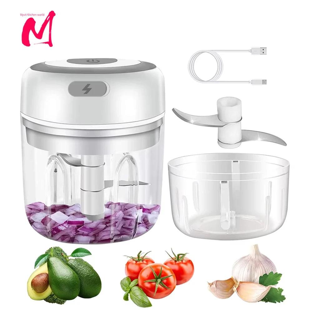 Electric Garlic Mincer 250ml – USB Portable Mini Food Chopper for Vegetables & Onion