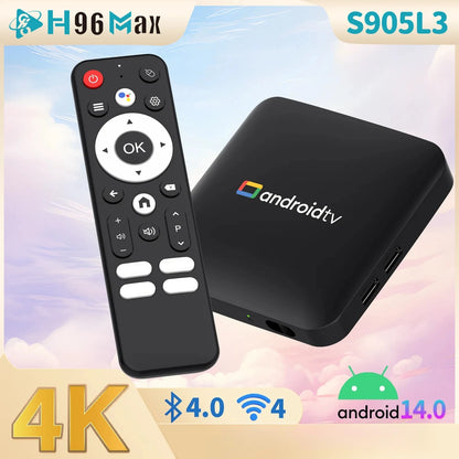 H96 Max Android14 TV Box 2GB 16GB Quad Core Amlogic S905L3 4K UHD WiFi2.4G/5G&BT4.0 Streaming Service Set Top Box IPTV YouTube