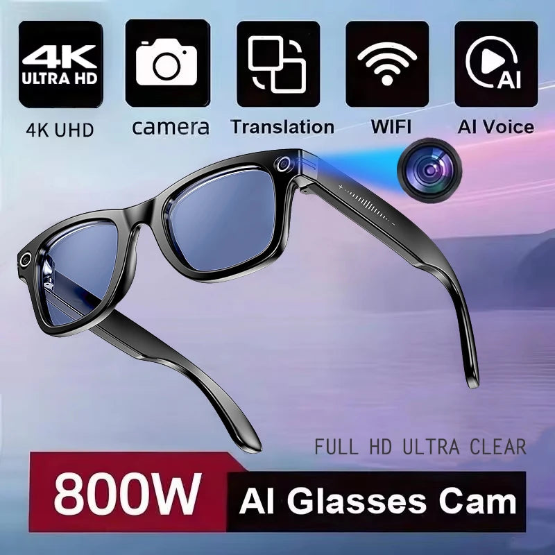 AI Smart Camera Glasses – Photo/Video Recording, Translation & Call Sunglasses (Waterproof)
