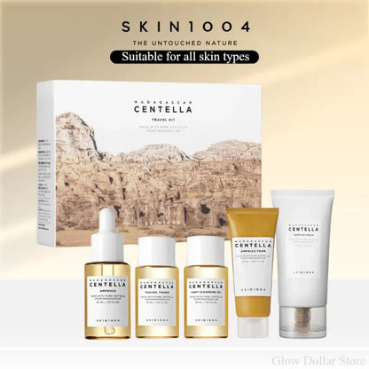🌿 SKIN1004 Madagascar Centella Travel Kit – Mini 5pcs Skincare Set (Toner, Ampoule, Cream & Cleanser)