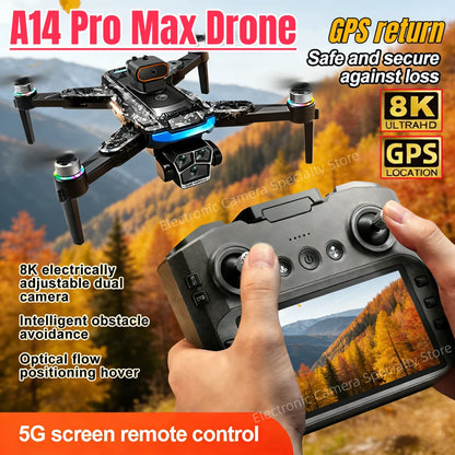 A14 Pro Max Drone 8K HD – Dual Camera GPS 5G WiFi Brushless RC Drone with Obstacle