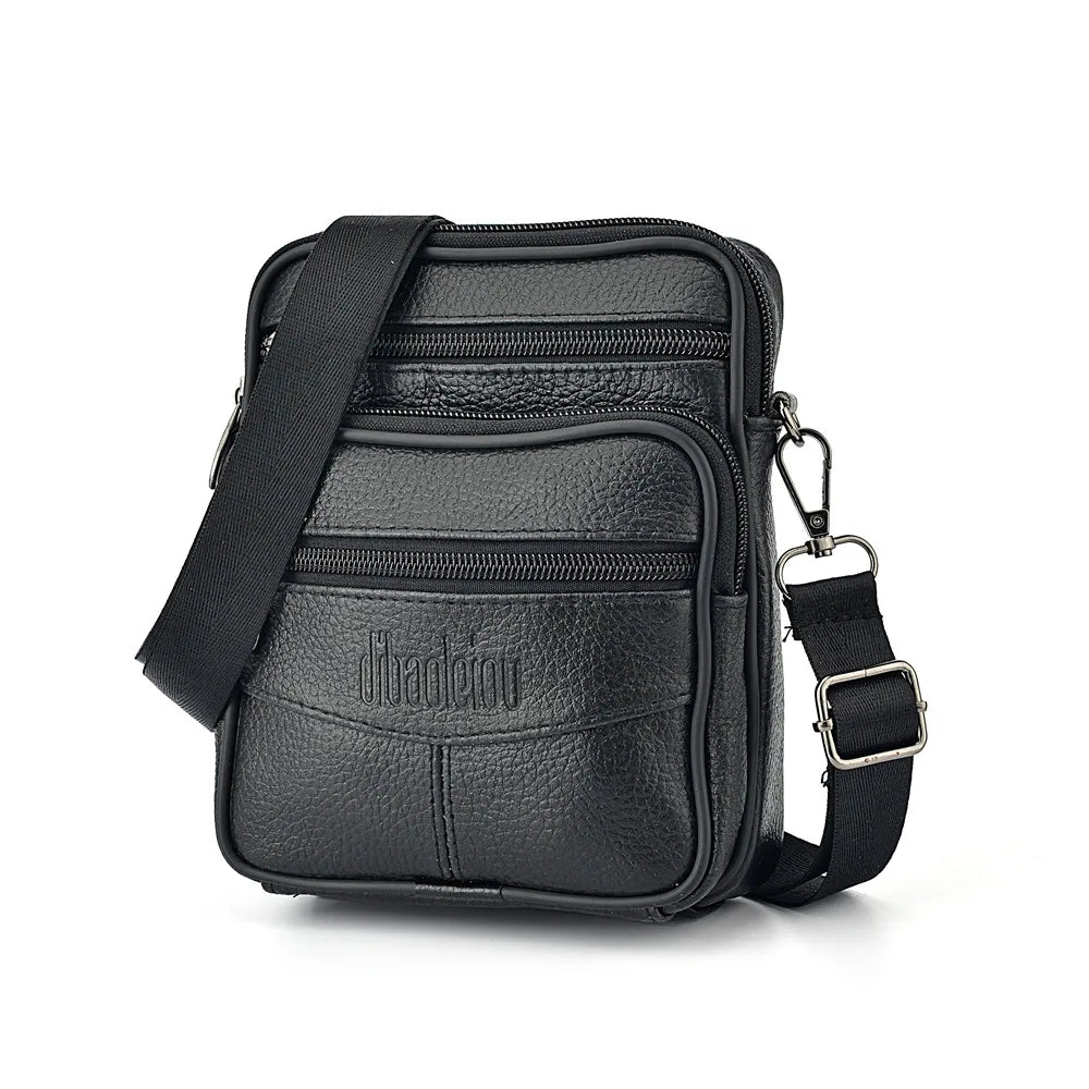 Men’s Genuine Leather Crossbody Bag – Retro Business Messenger Bag with Zipper Pockets