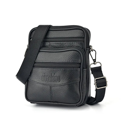Men’s Genuine Leather Crossbody Bag – Retro Business Messenger Bag with Zipper Pockets