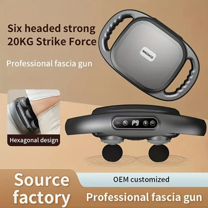 Six-Heads High Frequency Fascia Gun for Back Waist Shoulder Muscle Relaxation and Fitness Massage Gun 9 Modes Full Body Massager