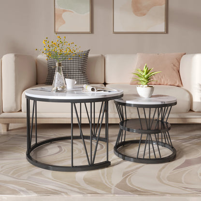 Roshanda 2PCS Nesting Coffee Table Set – Modern Round Sofa Tables