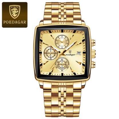 POEDAGAR Men’s Waterproof Chronograph Watch – Stainless Steel Quartz Watch