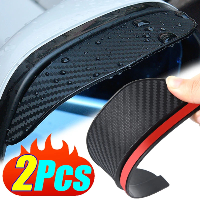 2PCS Universal Car Side Mirror Rain Visors – Carbon-Fiber Style Flexible Guards