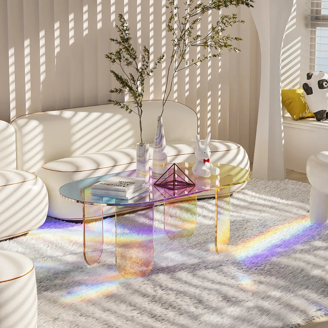 LUVODI Iridescent Clear Acrylic Coffee Table - Shatterproof Sofa Side End Table for Living Room Lounger Room Home Office Decor