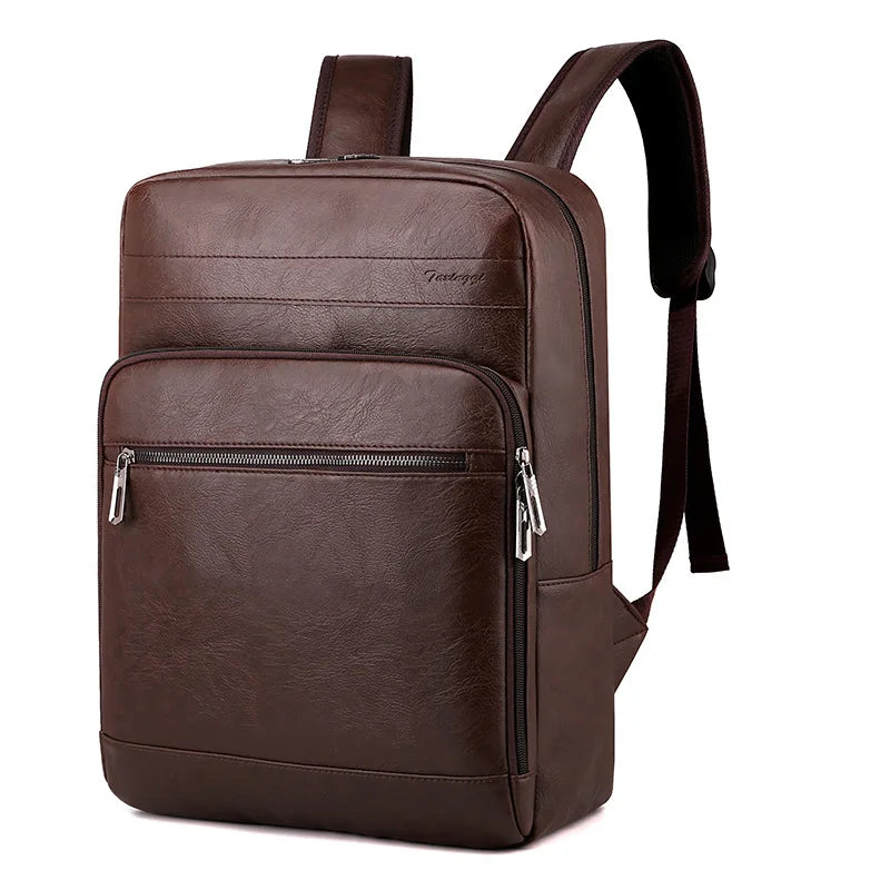 Men's Casual Leather Backpack Waterproof Travel Bag Business Commuting Style 14 Inch Laptop Capacity PU Leather Backpack