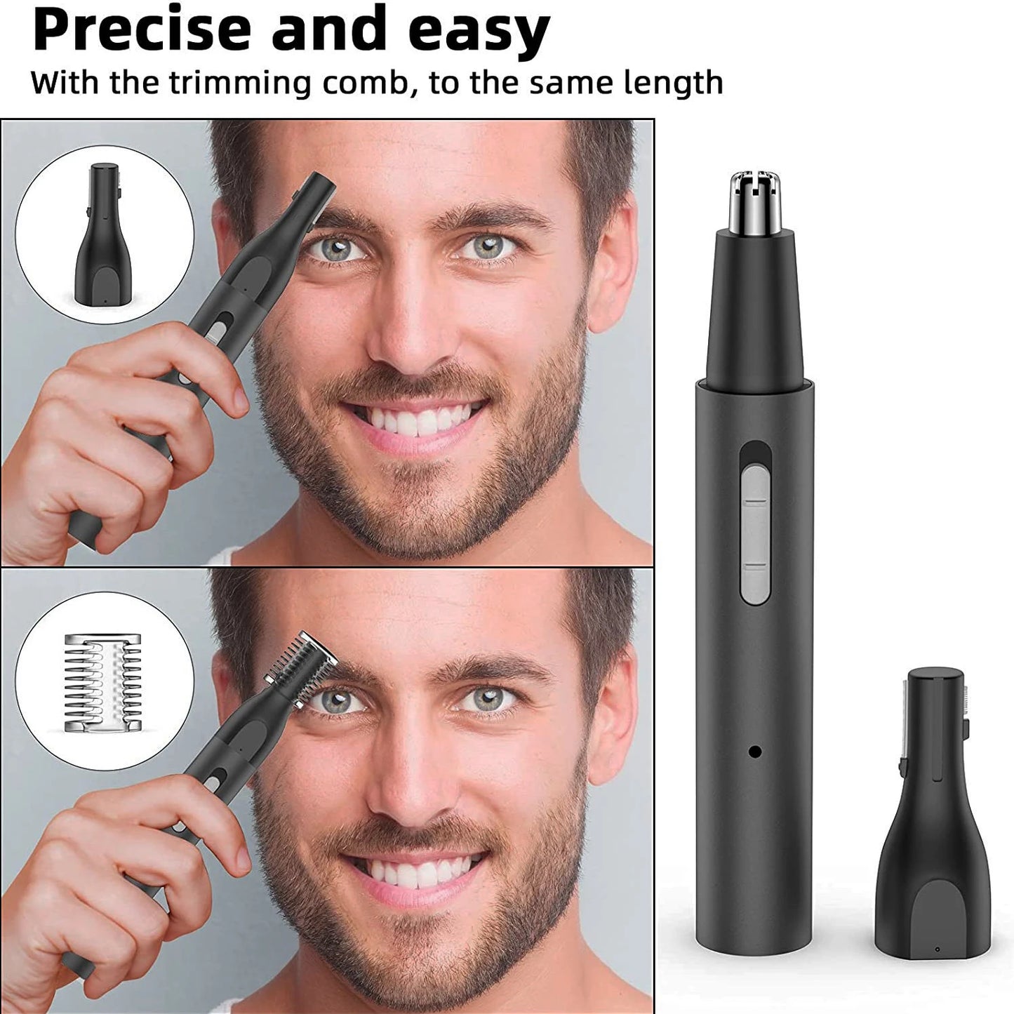 3-in-1 Electric Nose Hair Trimmer – USB Rechargeable Eyebrow & Facial Hair Remover (Aluminum Body)