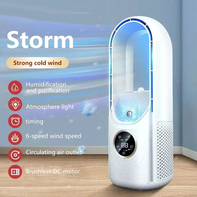 New Portable Mini Air Conditioner, USB Bladeless Cooling Fan, 6 Speed Silent Timed Air Cooler for Home Office
