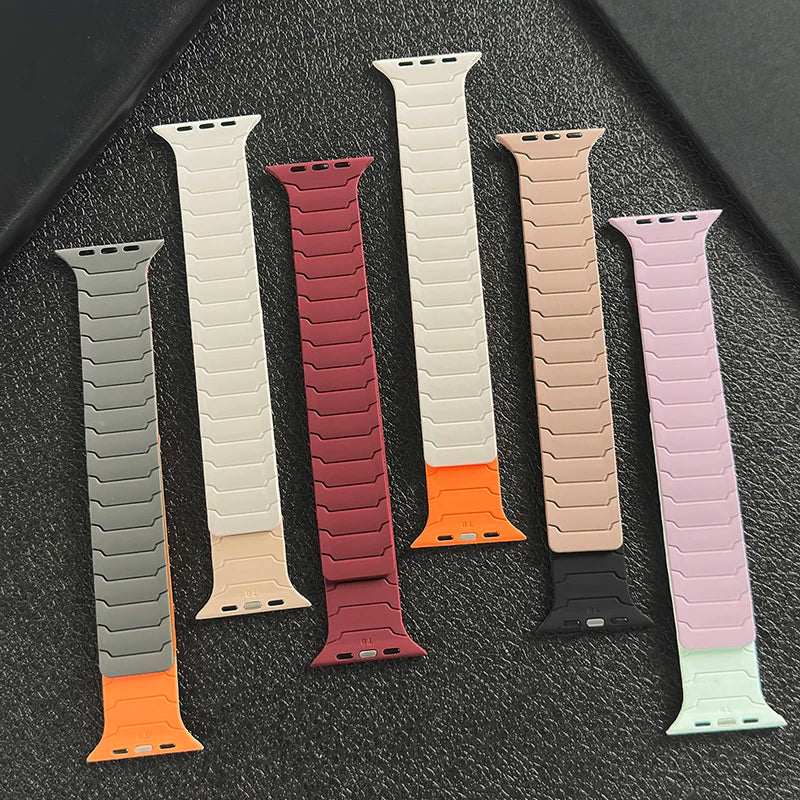 Magnetic Silicone Strap for Apple Watch – Adjustable Band (38–49mm, Ultra & Series Compatible)