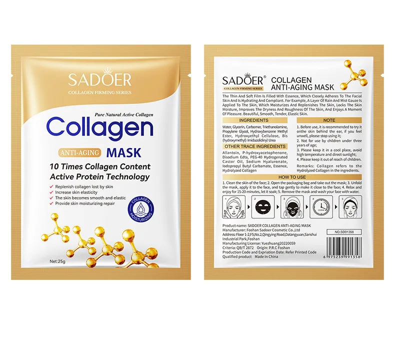 10PCS Collagen Face Mask – Anti-Aging Moisturizing & Brightening Sheet Mask Set