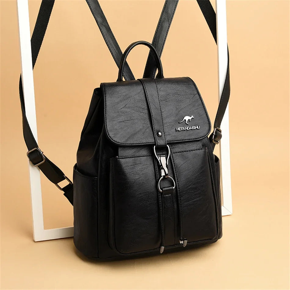 Luxury Soft Leather Women’s Backpack – Fashion School & Shoulder Bag for Girls