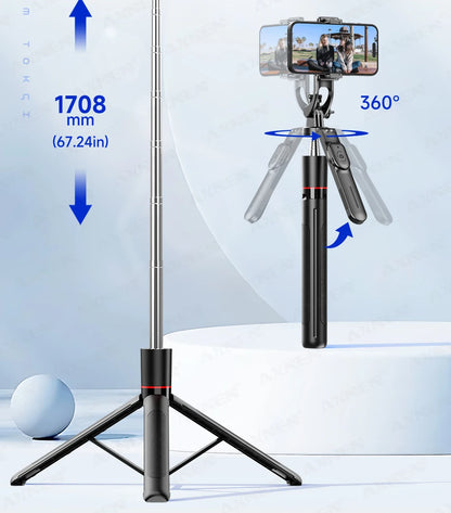 F16 Selfie Stick Tripod – 170cm Extendable with Bluetooth Remote & 360° Rotation